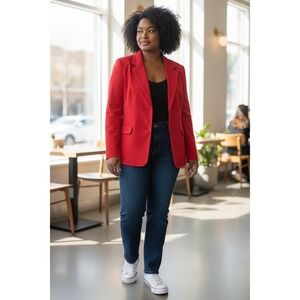 Sag Harbor Women's Red with White Stitch 3-Button Blazer Jacket Size 16